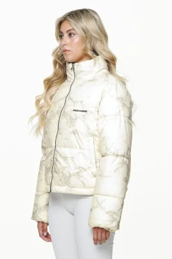 Pegador Jackets|Royal Marble Puffer Jacket Bone White Fossil Taupe