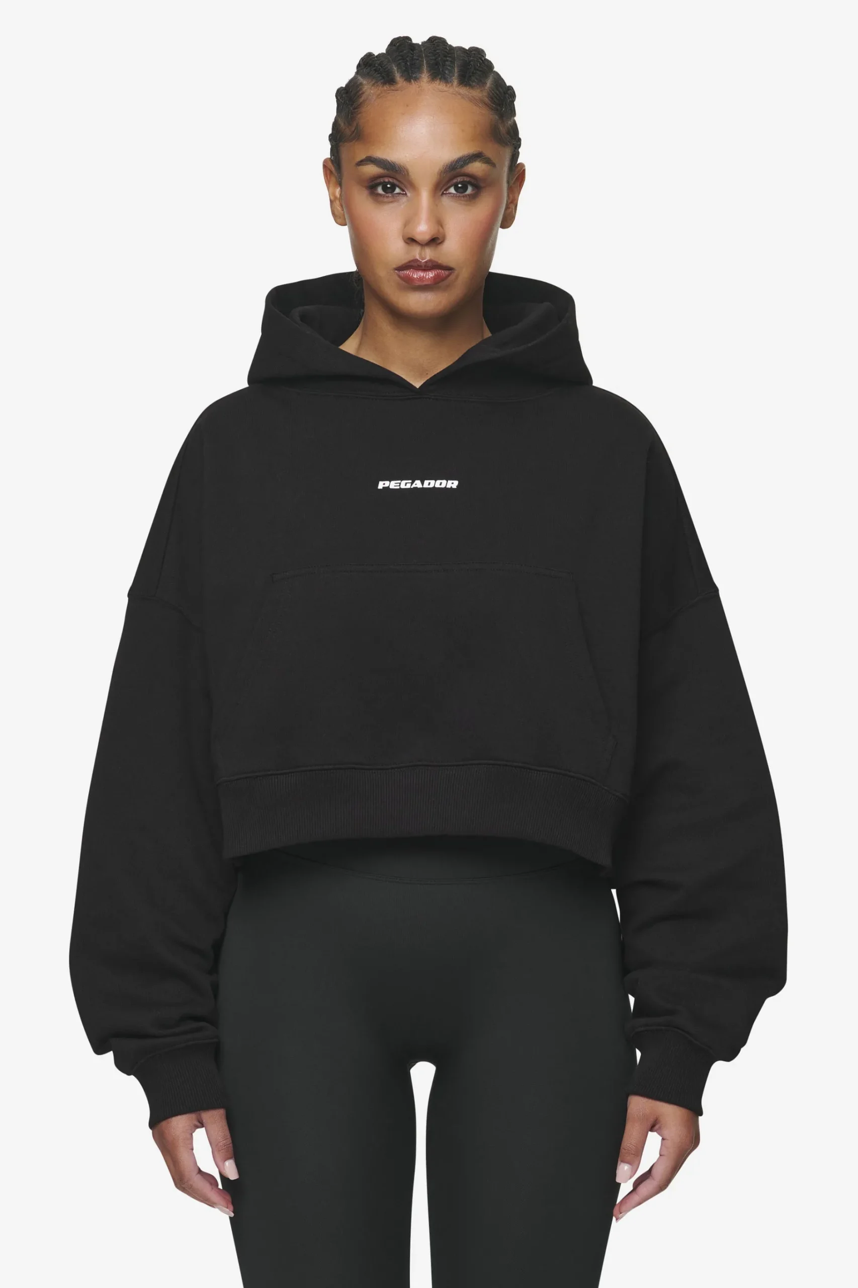 Pegador Hoodies|Salita Oversized Cropped Hoodie Black White Gum Back