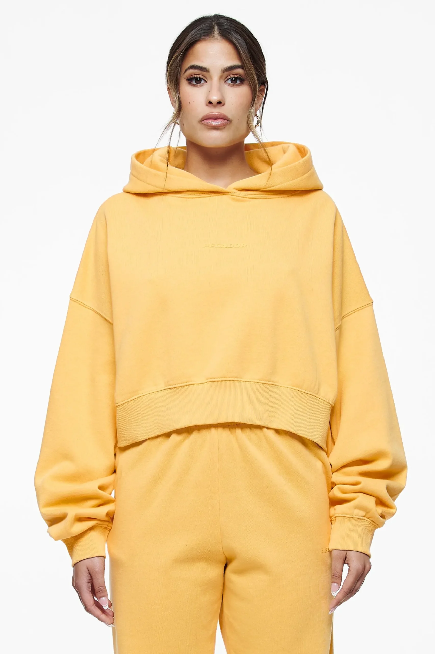 Pegador Hoodies|Salita Oversized Cropped Hoodie Vintage Washed Golden Sun Gum