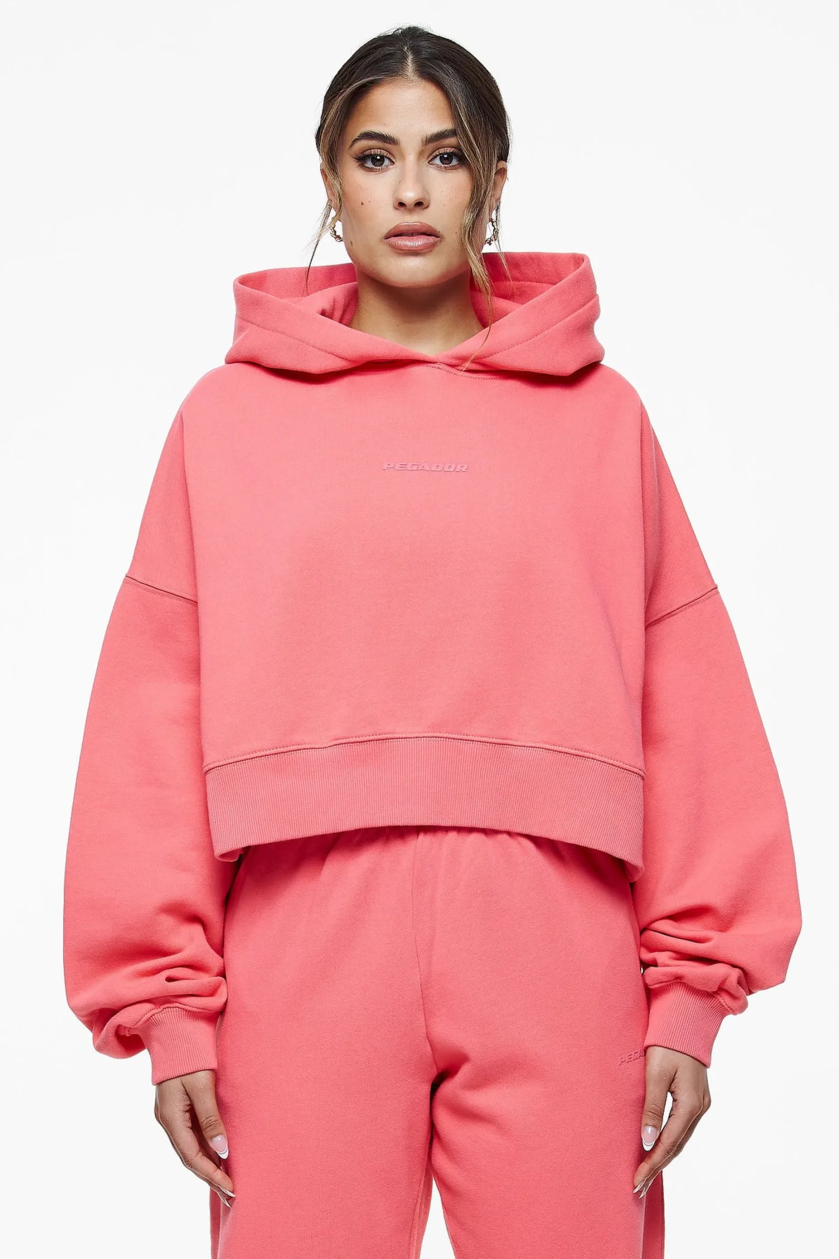 Pegador Hoodies|Salita Oversized Cropped Hoodie Vintage Washed Strawberry Gum