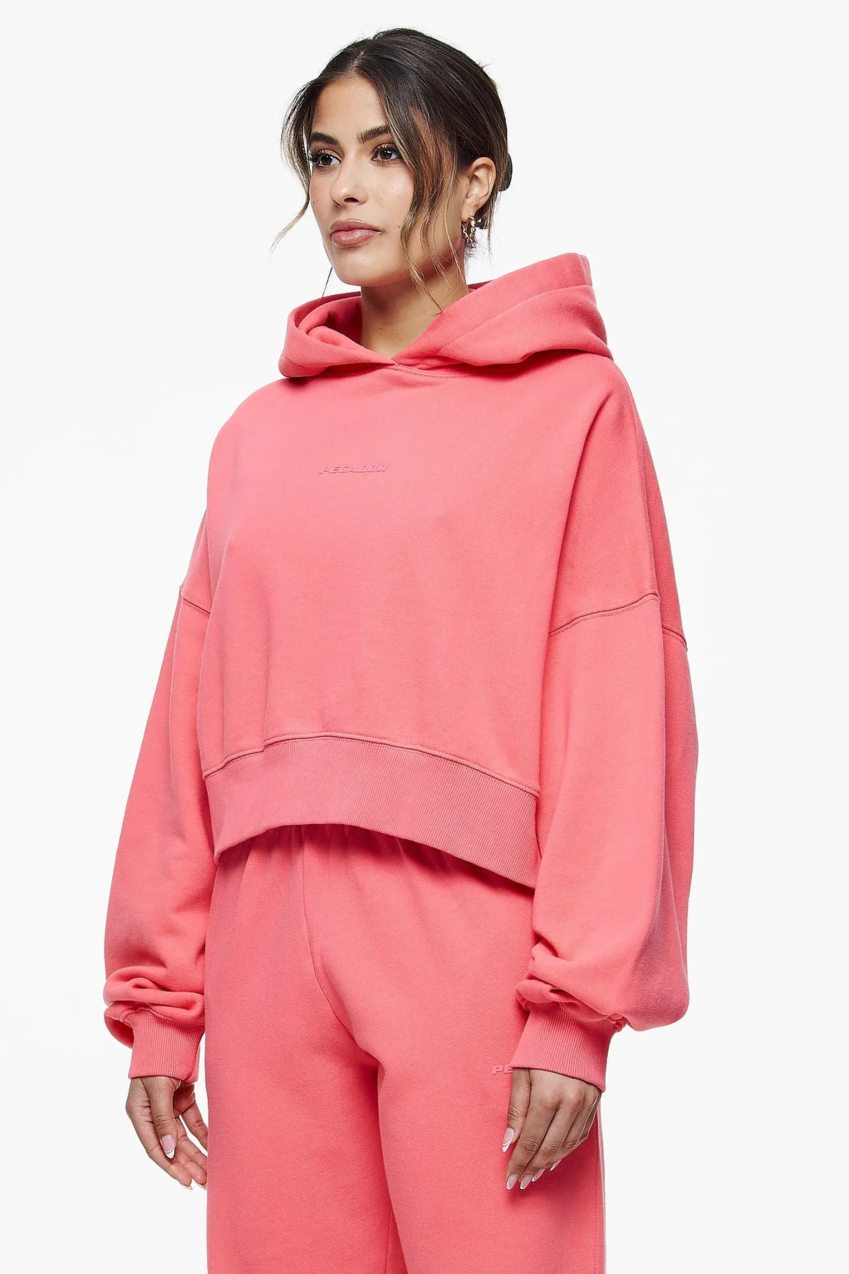 Pegador Hoodies|Salita Oversized Cropped Hoodie Vintage Washed Strawberry Gum
