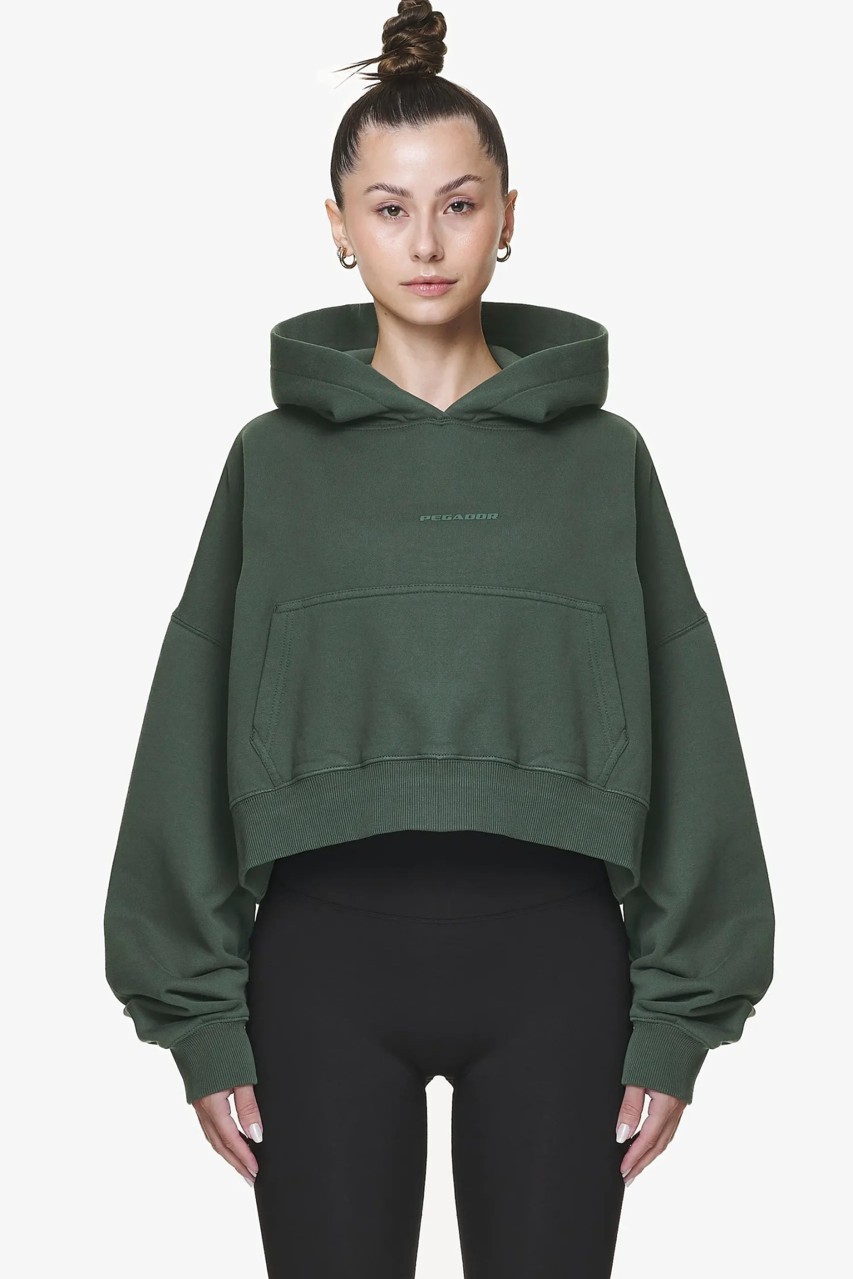 Pegador Hoodies|Salita Oversized Cropped Hoodie Washed Sage Green Gum