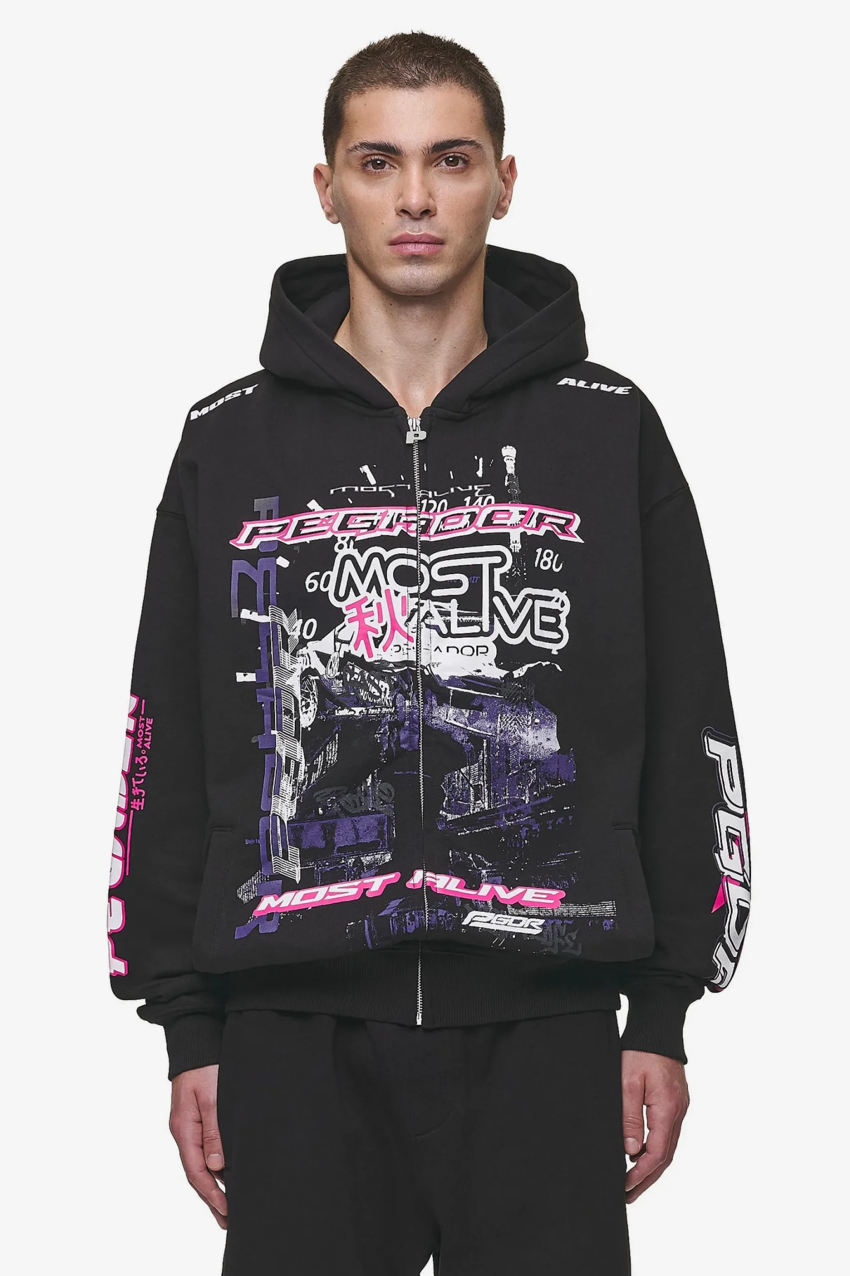 Pegador Hoodies|Zip Hoodies|Saxon Oversized Sweat Jacket Washed Black