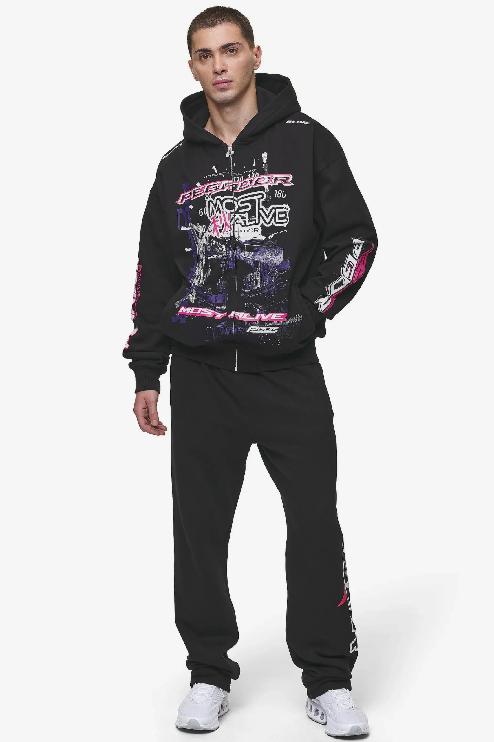 Pegador Hoodies|Zip Hoodies|Saxon Oversized Sweat Jacket Washed Black