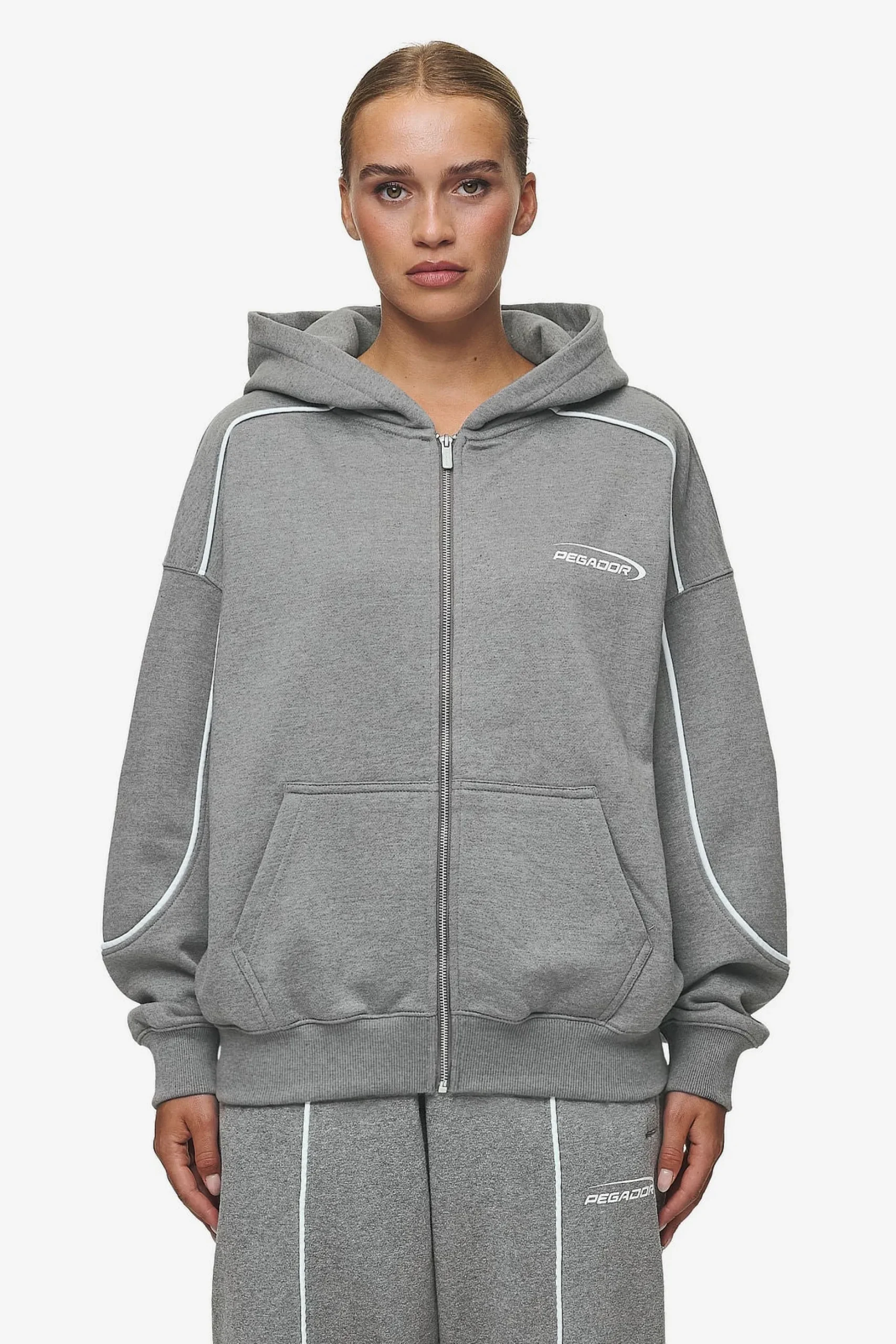 Pegador Hoodies|Zip Hoodies|Silvi Oversized Sweat Jacket Deep Grey Melange