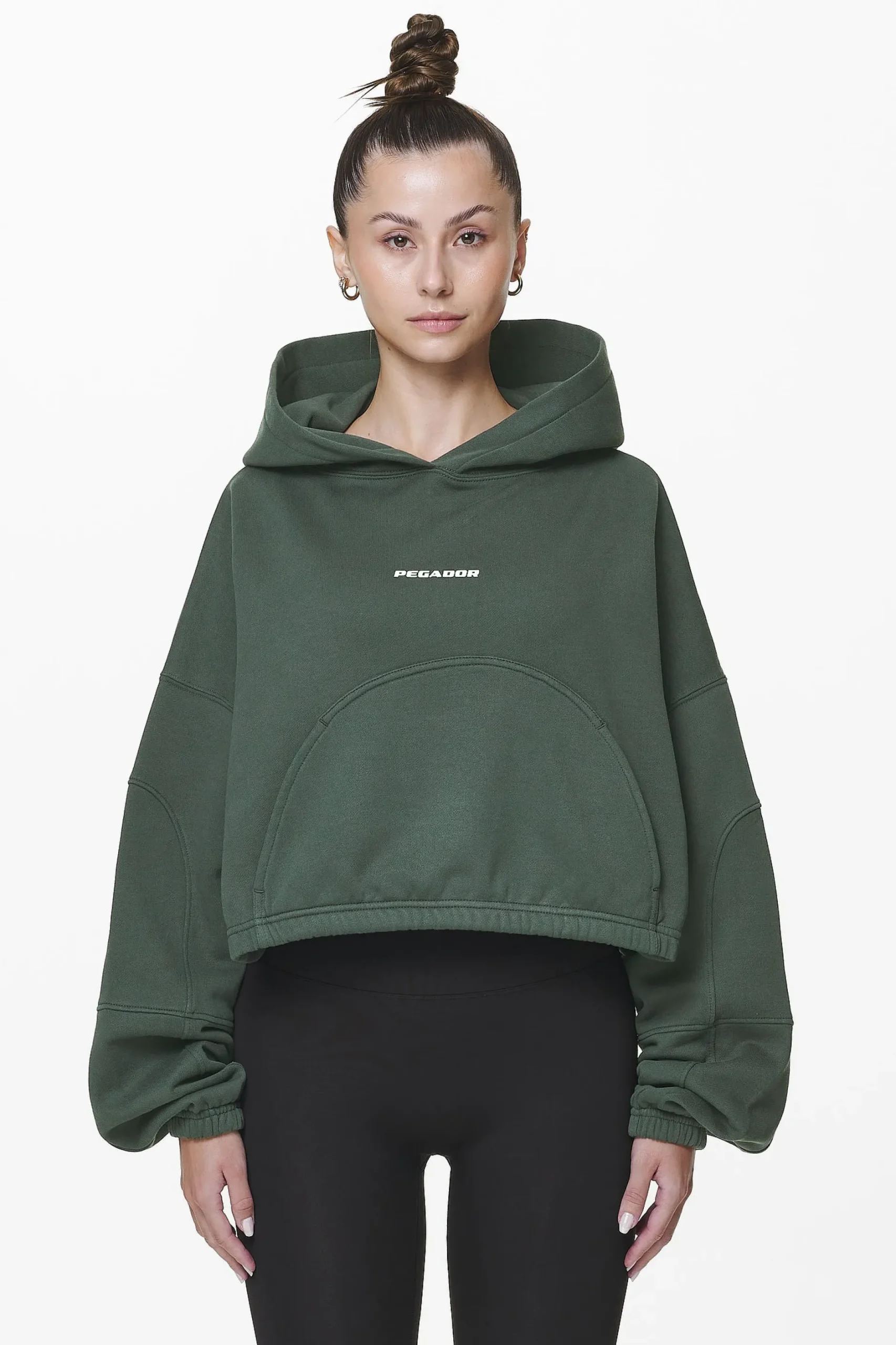 Pegador Hoodies|Skei Logo Oversized Cropped Hoodie Washed Sage Green