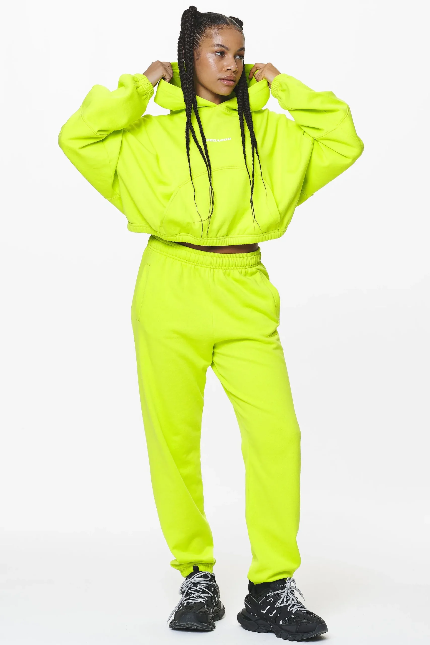 Pegador Hoodies|Skei Logo Oversized Cropped Hoodie Washed Lime Yellow