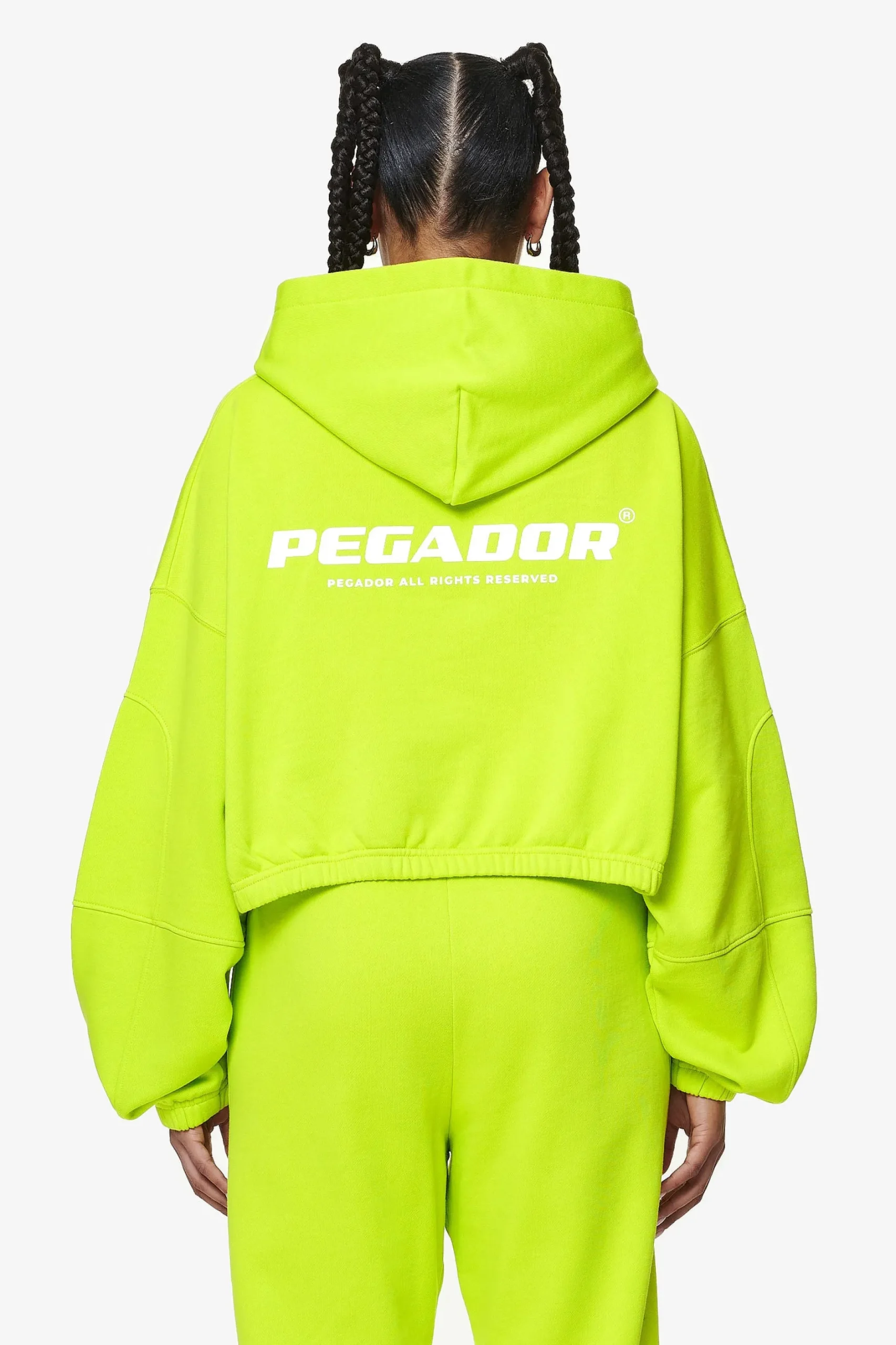 Pegador Hoodies|Skei Logo Oversized Cropped Hoodie Washed Lime Yellow