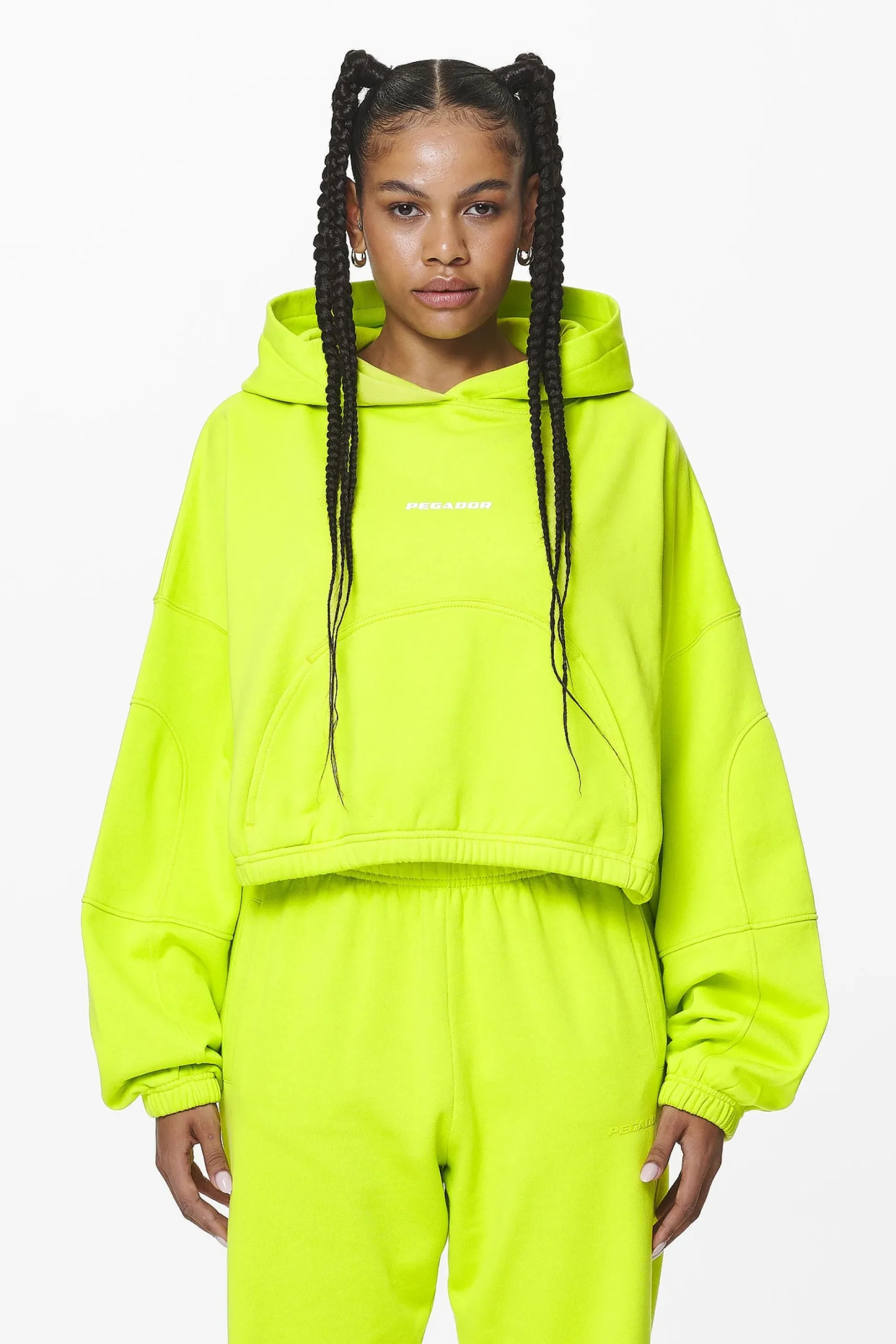 Pegador Hoodies|Skei Logo Oversized Cropped Hoodie Washed Lime Yellow