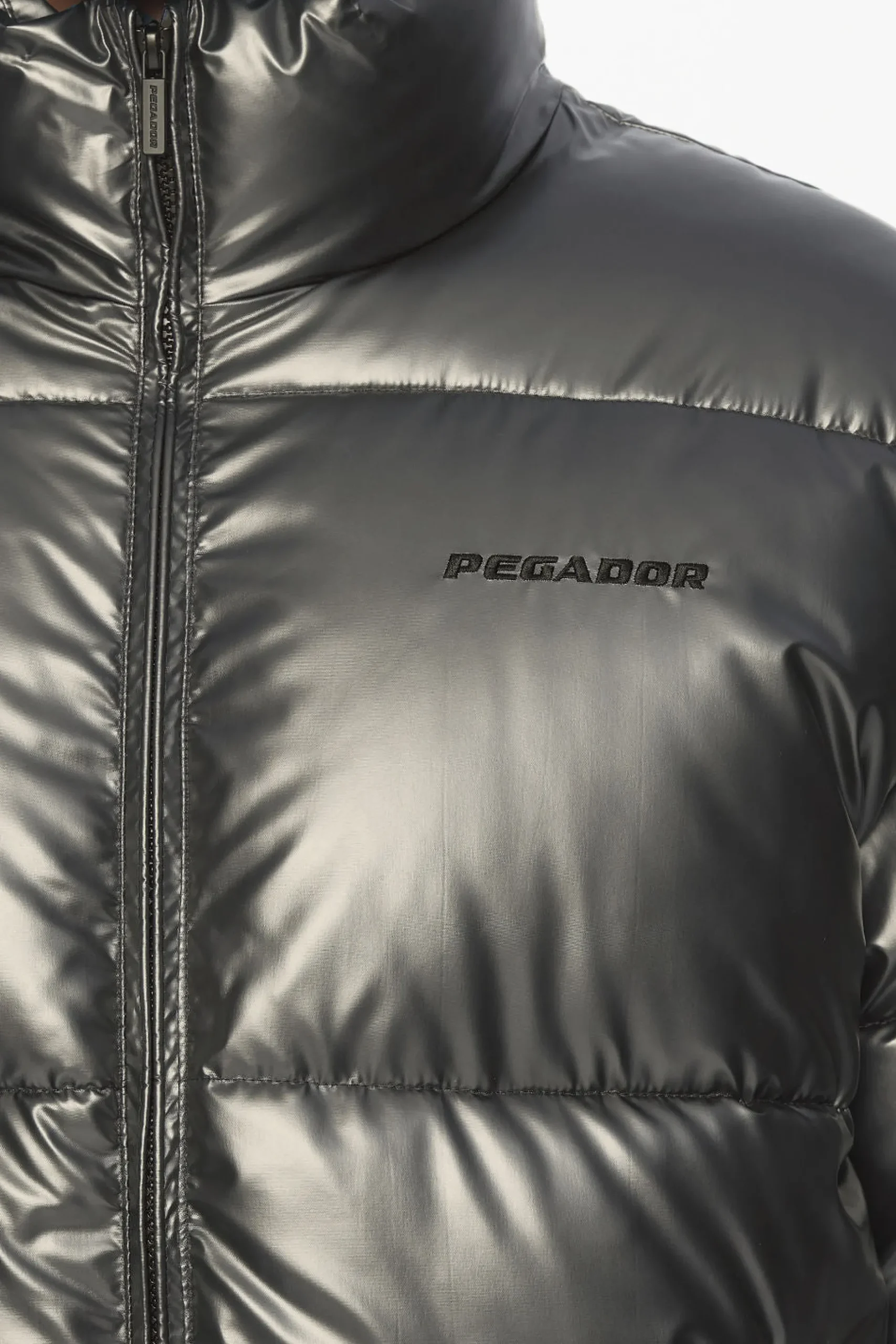 Pegador Jackets|Solin Glossy Puffer Jacket Dark Chrome