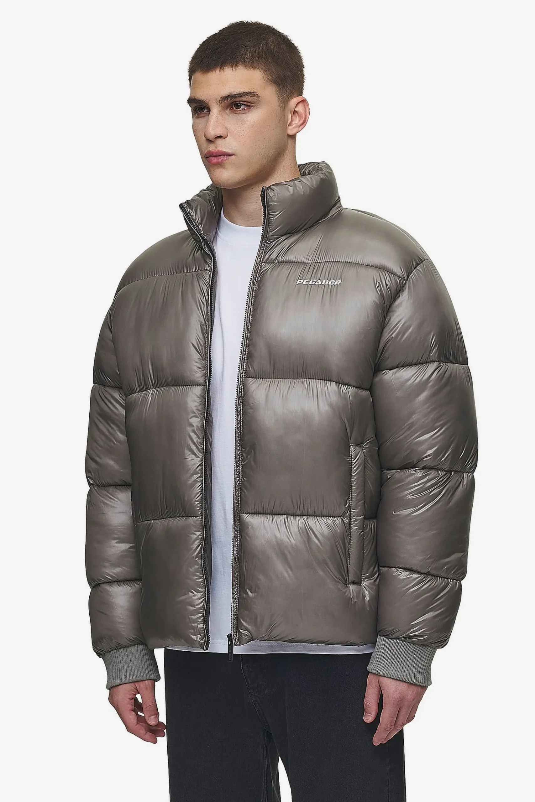 Pegador Jackets|Solin Light Glossy Puffer Jacket Rock Grey