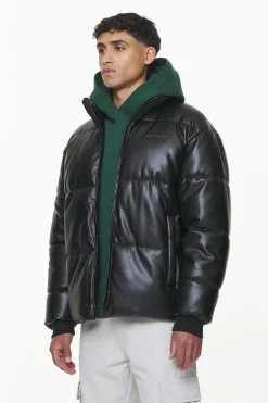 Pegador Jackets|Solin Vegan Leather Puffer Jacket Black