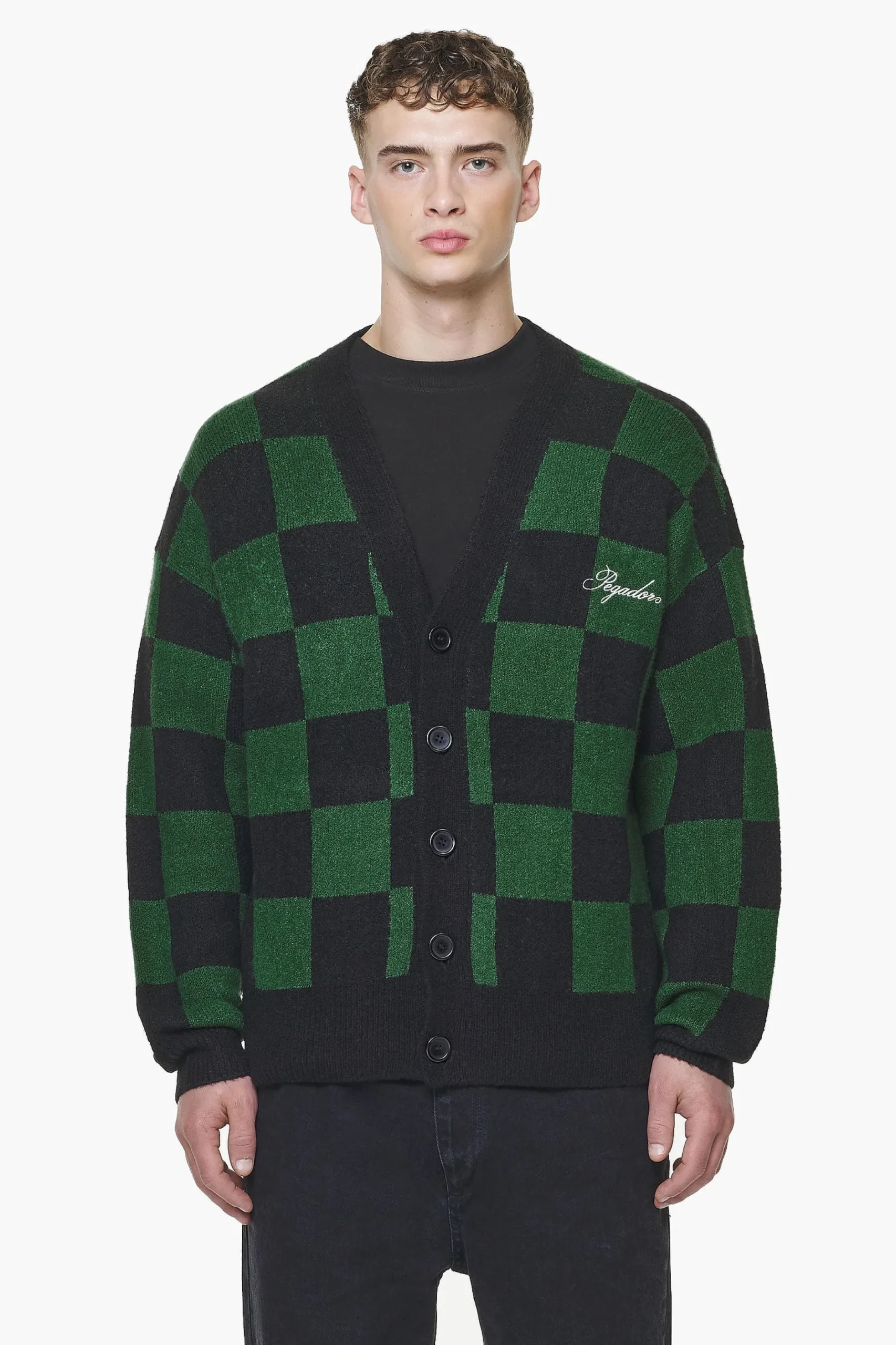 Pegador Sweaters|Knitwear|Todd Checkered Knit Cardigan Onyx Black British Green