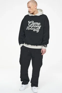 Pegador Hoodies|Trounce Oversized Hoodie Vintage Washed Black Ink Angels Cream