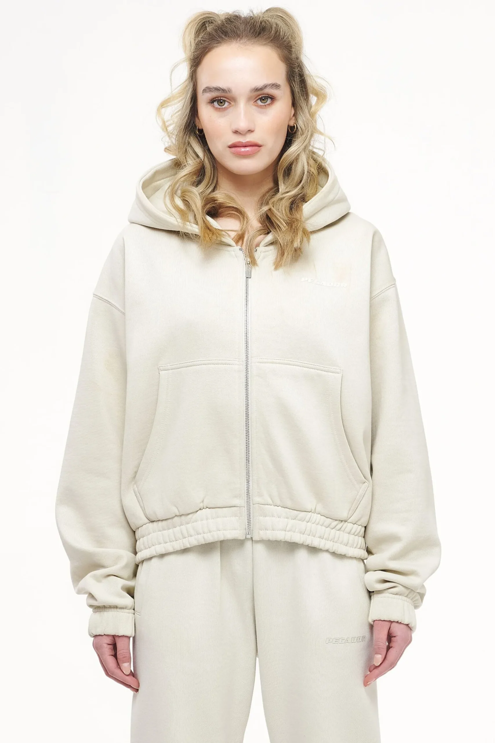 Pegador Hoodies|Zip Hoodies|Valinda Cropped Zip Hoodie Vintage Washed Angels Cream Gum