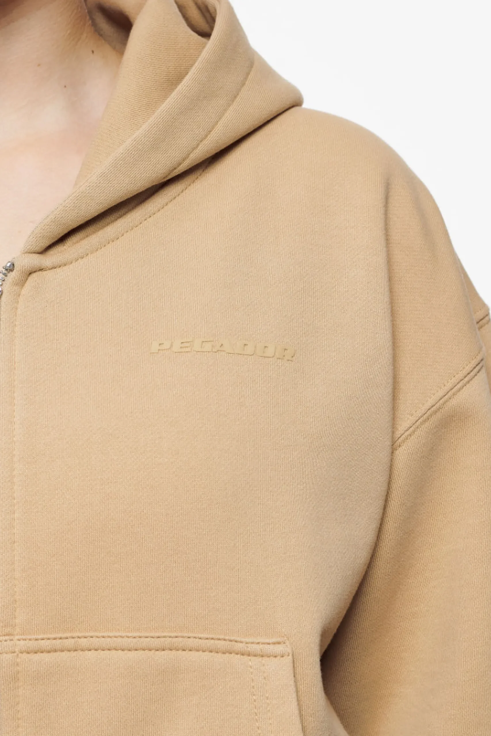 Pegador Hoodies|Zip Hoodies|Valinda Cropped Zip Hoodie Vintage Washed Espresso Gum