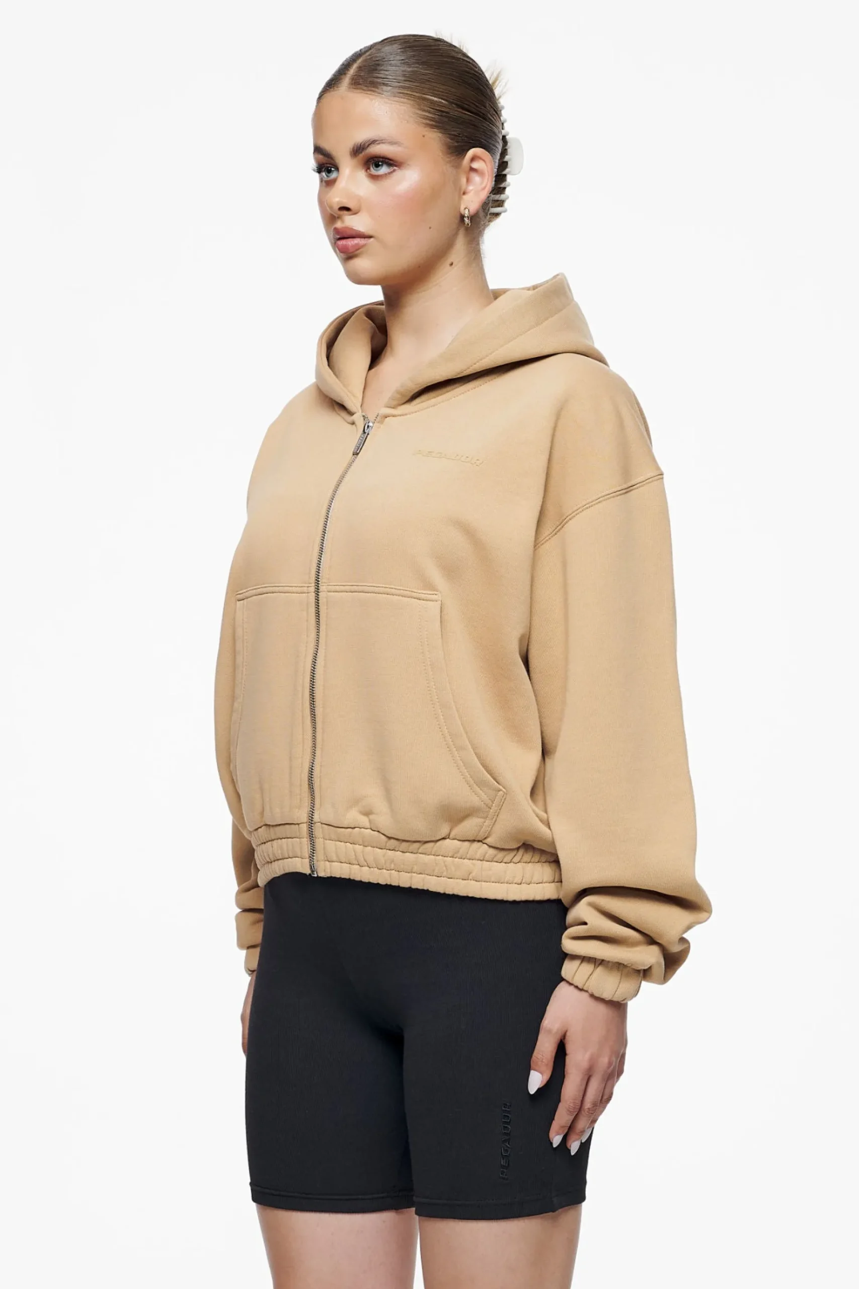 Pegador Hoodies|Zip Hoodies|Valinda Cropped Zip Hoodie Vintage Washed Espresso Gum