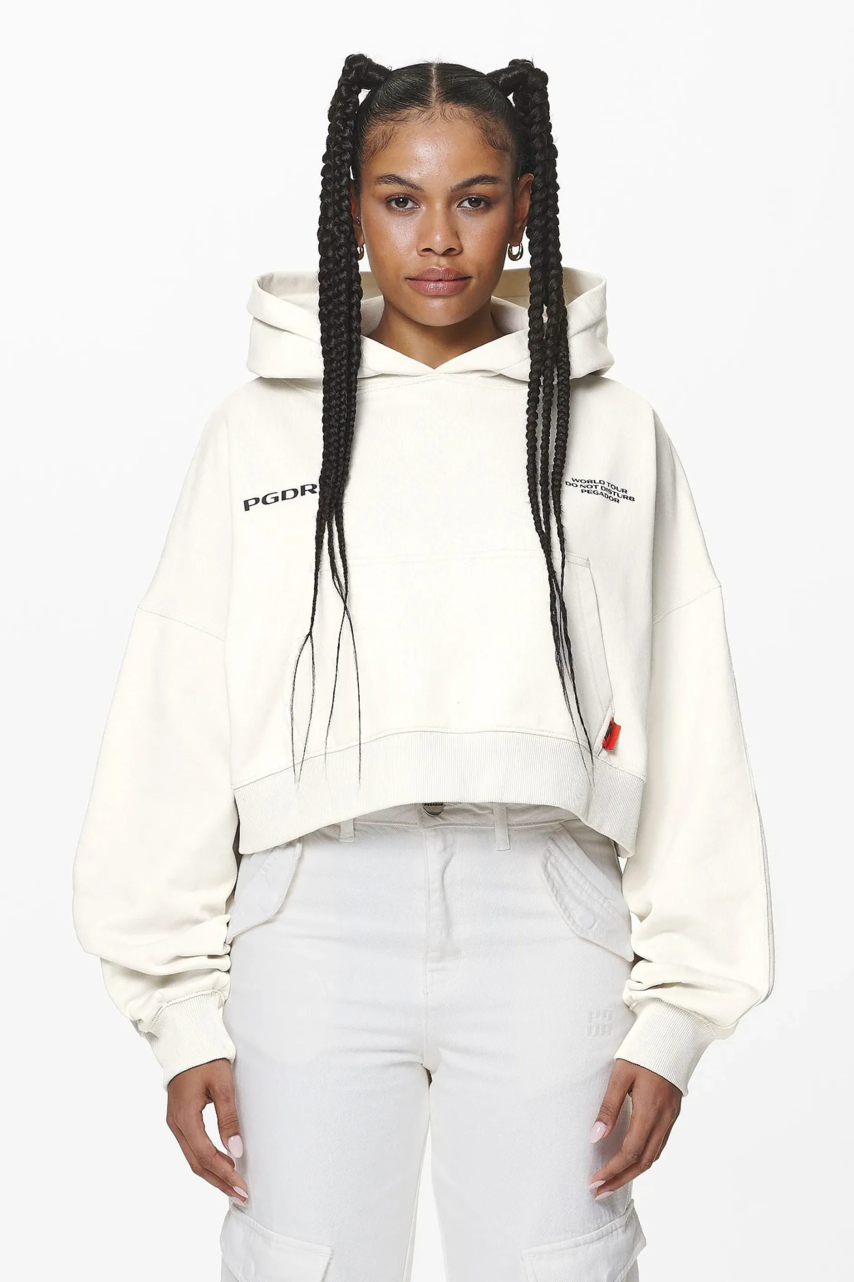 Pegador Hoodies|Vrena Oversized Cropped Hoodie Washed Salty Cream