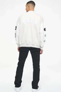 Pegador Jackets|Yardley Varsity Jacket Washed Angels Cream Bright White
