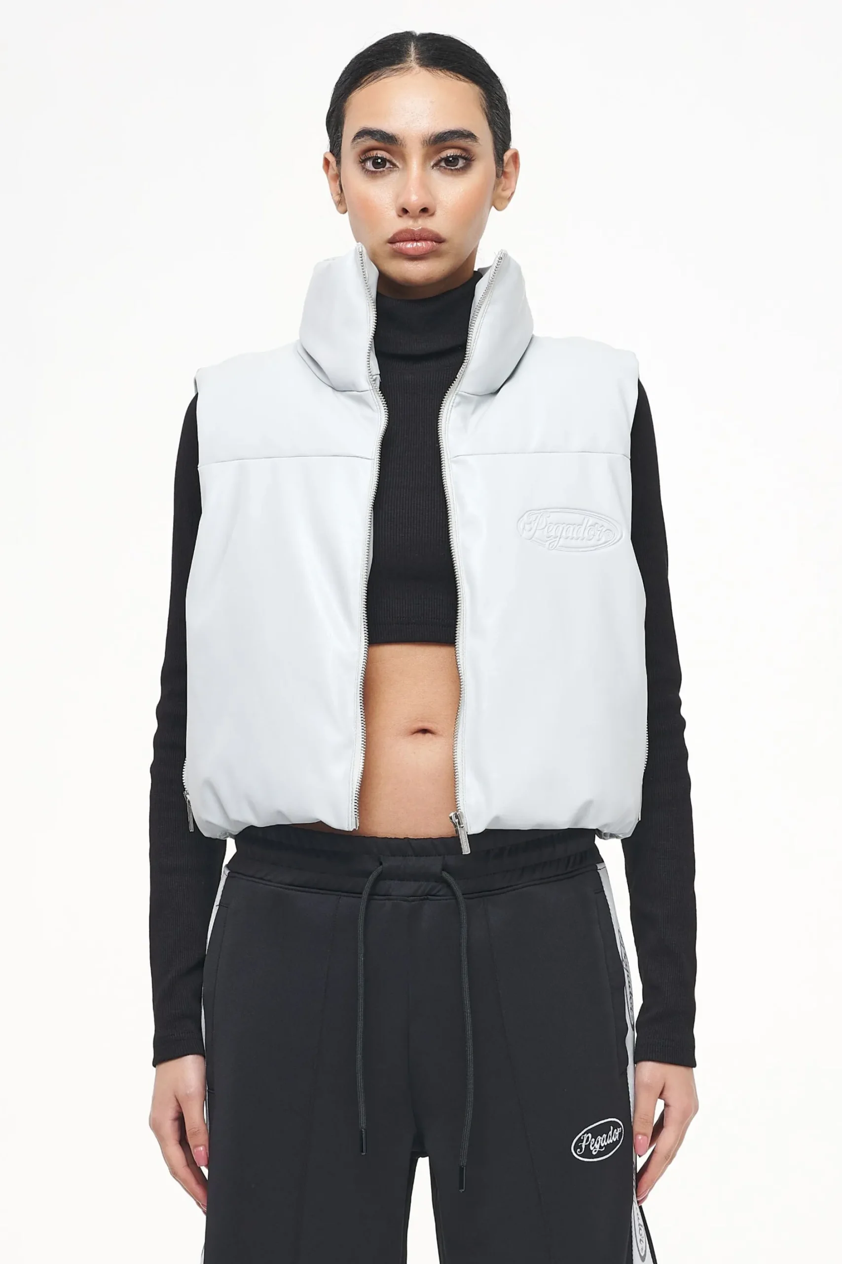 Pegador Vests|Zito Cropped Faux Leather Vest Quiet Gray