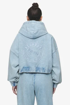 Pegador Zip Hoodies|Jackets|Zona Cropped Denim Zip Jacket Washed Pale Blue
