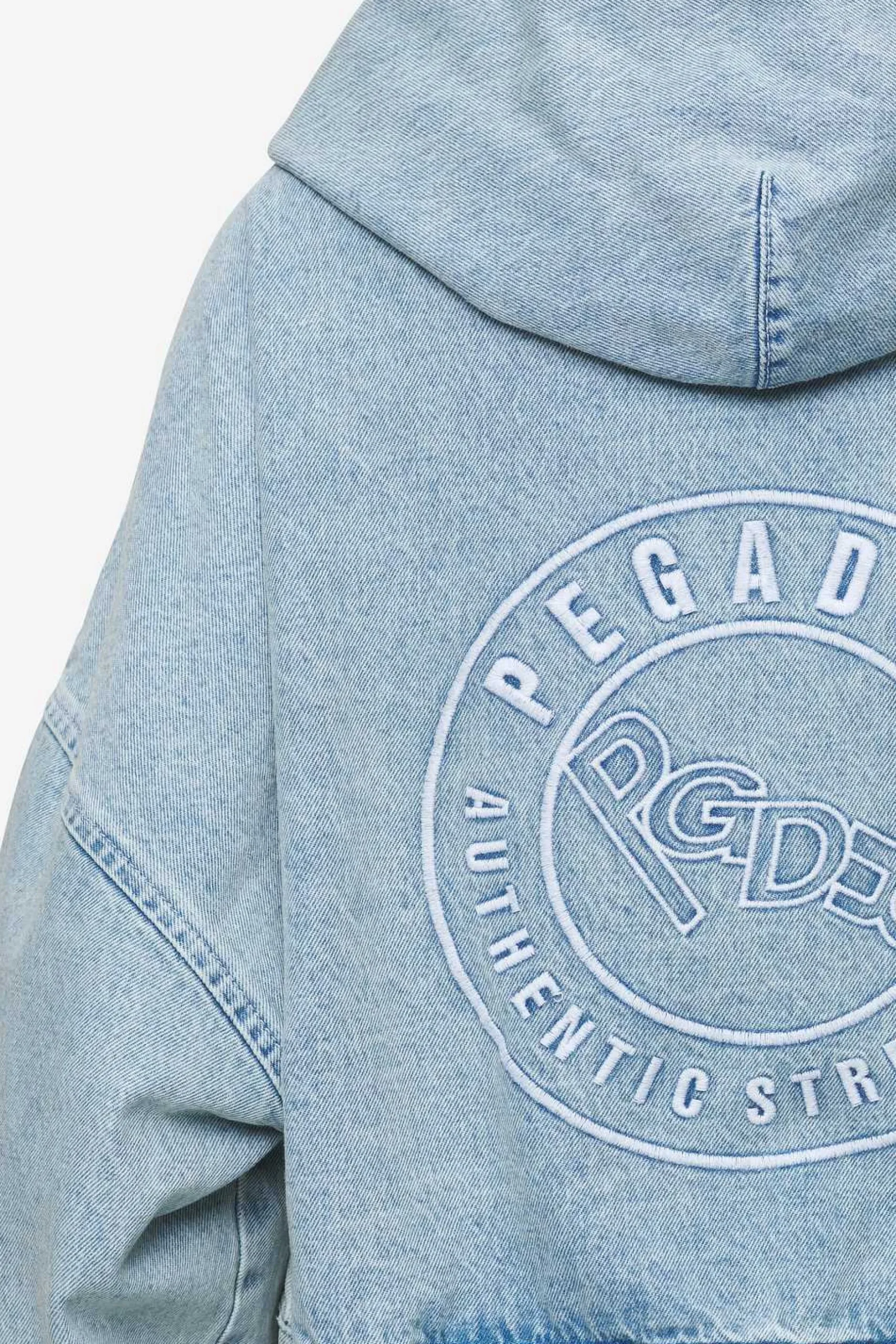 Pegador Zip Hoodies|Jackets|Zona Cropped Denim Zip Jacket Washed Pale Blue
